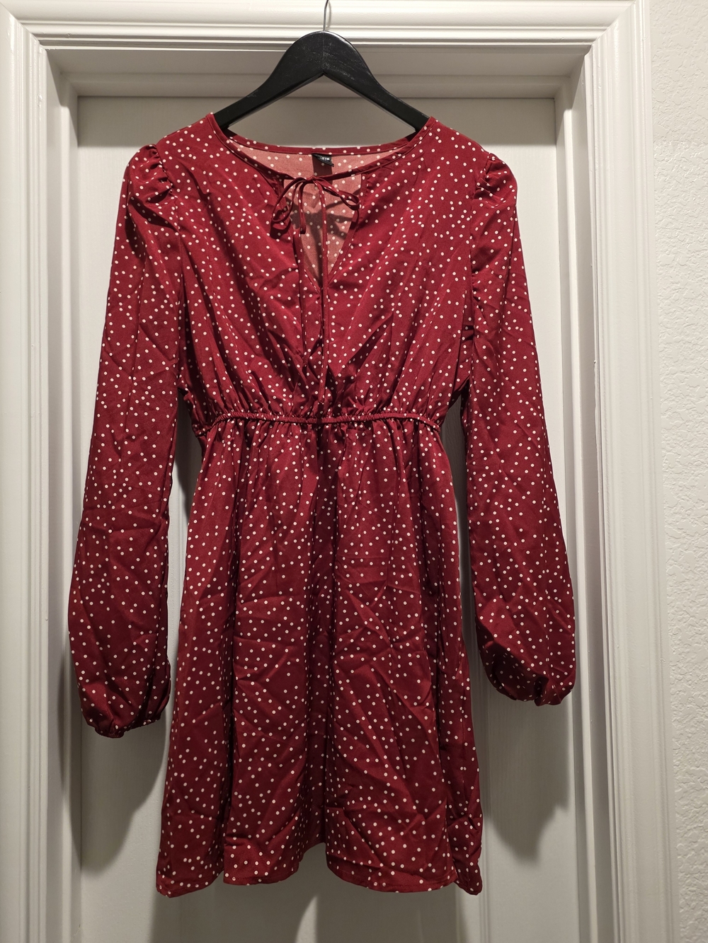 SHEIN Red Polka Dot Long Sleeve Tie-Front Dress